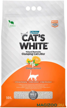 CAT'S WHITE ORANGE наполнитель комкующийся для туалета кошек с ароматом апельсина (10 л)