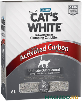 CAT'S WHITE ACTIVATED CARBON BOX наполнитель комкующийся для туалета кошек с активированным углем коробка (6 л)