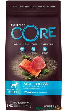 Сухой корм CORE OCEAN DOG ADULT беззерновой для взрослых собак средних и крупных пород с лососем и тунцом (1,8 кг)