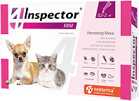 INSPECTOR MINI Инспектор Мини капли для собак весом от 0,5 до 2 кг и кошек против внутренних и внешних паразитов (1 пипетка)