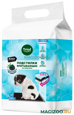 Подстилки впитывающие для животных Triol Hygiene с угольным фильтром на липучках черные 60 х 60 см (1 шт)