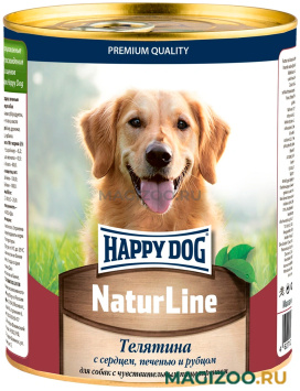 Влажный корм (консервы) HAPPY DOG NATUR LINE для взрослых собак с телятиной, сердцем, печенью и рубцом (970 гр)