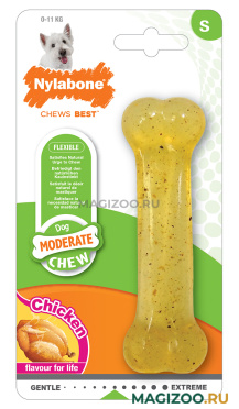 Игрушка для собак Nylabone Moderate Chew косточка умеренно-жесткая с ароматом курицы S (1 шт)