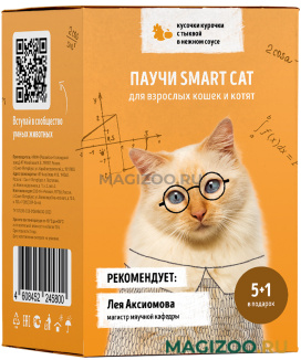 Влажный корм (консервы) SMART CAT набор паучей для кошек и котят с кусочками курицы и тыквой в соусе пауч (85 гр (5 + 1 шт))