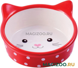 Миска керамическая Mr.Kranch для кошек Мордочка кошки красная в горошек (0,25 л)