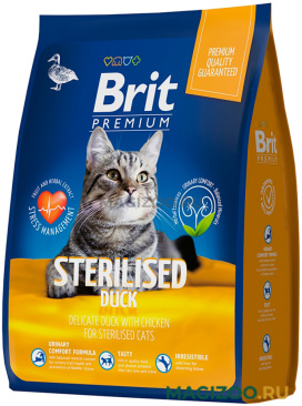 Сухой корм BRIT PREMIUM CAT STERILISED DUCK & CHICKEN для взрослых кастрированных котов и стерилизованных кошек с уткой и курицей (0,4 кг)