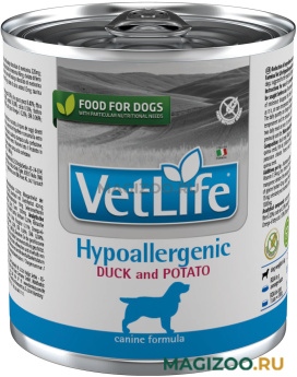 Влажный корм (консервы) FARMINA VET LIFE CANIN HYPOALLERGENIC для взрослых собак при пищевой аллергии, непереносимости с уткой и картофелем 300 гр (300 гр)