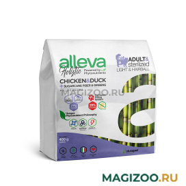 Сухой корм ALLEVA HOLISTIC ADULT & STERILIZED CAT NEUTERED CHICKEN & DUCK беззерновой для взрослых кастрированных котов и стерилизованных кошек с курицей, уткой, волокнами сахарного тростника и женьшенем (0,4 кг)