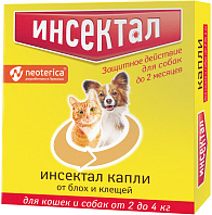 ИНСЕКТАЛ капли для собак и кошек весом от 2 до 4 кг против клещей и блох (1 пипетка)