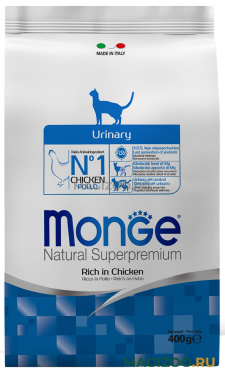 Сухой корм MONGE CAT URINARY CHICKEN для взрослых кошек при мочекаменной болезни с курицей (0,4 кг)