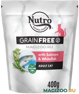 Сухой корм NUTRO GRAIN FREE ADULT CAT SALMON & WHITEFISH беззерновой для взрослых кошек c лососем, белой рыбой и экстрактом розмарина (0,4 кг)