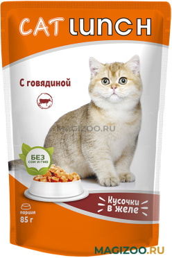 Влажный корм (консервы) CAT LUNCH для взрослых кошек с говядиной в желе пауч (85 гр)