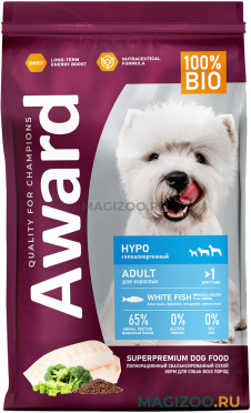 Сухой корм AWARD HYPO гипоаллергенный для взрослых собак всех пород с белой рыбой (2 кг)