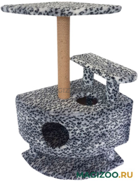 Домик Угловой со ступенькой на ножках Пушок мех серый леопард (1 шт)
