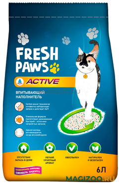 FRESH PAWS ACTIVE наполнитель впитывающий для туалета кошек с активированным углем (6 л)