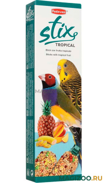 PADOVAN STIX TROPICAL COCORITE палочки лакомство для волнистых попугаев и экзотических птиц с тропическими фруктами 2 х 40 гр (1 шт)