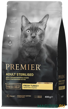 Сухой корм PREMIER LOW GRAIN CAT ADULT STERILISED TURKEY низкозерновой для взрослых кастрированных котов и стерилизованных кошек с индейкой (0,4 кг)