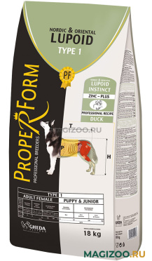 Сухой корм PROPER FORM NORDIC&ORIENTAL LUPOID TYPE 1 для щенков средних пород с уткой (18 кг)