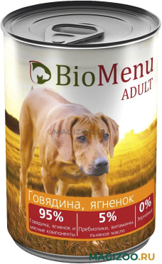 Влажный корм (консервы) BIOMENU ADULT для взрослых собак с говядиной и ягненком (410 гр)