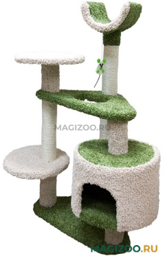 Комплекс для кошек Зооник многоуровневый с треугольными площадками ковролин зеленый 103 х 62 х 130 см (1 шт)