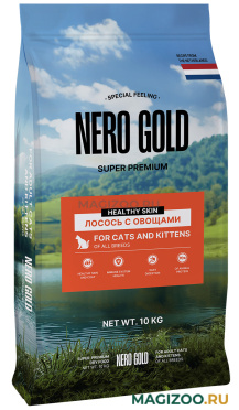 Сухой корм NERO GOLD SUPER PREMIUM для взрослых кошек и котят с лососем и овощами (10 кг)