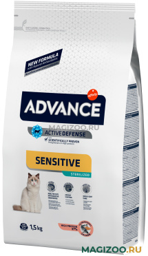 Сухой корм ADVANCE STERILIZED SENSITIVE SALMON & BARLEY для взрослых кастрированных котов и стерилизованных кошек при аллергии с лососем и ячменем (1,5 кг)