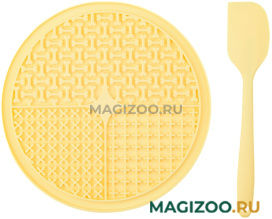 Коврик лизательный Mr.Kranch для медленного поедания корма силиконовый с лопаткой желтый 20 х 20 см (1 шт) 