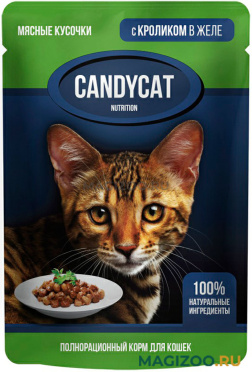 Влажный корм (консервы) CANDYCAT для взрослых кошек с кроликом в желе пауч (85 гр)