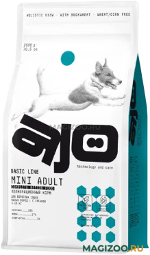 Сухой корм AJO DOG BASIC LINE MINI ADULT для взрослых собак маленьких пород с курицей и гречкой (2 кг)