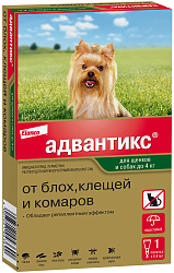 АДВАНТИКС 40C капли для собак весом до 4 кг против клещей, блох, вшей, власоедов и других насекомых 1 пипетка по 0,4 мл Elanco (1 пипетка)