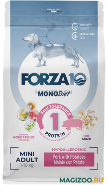 Сухой корм FORZA10 DOG MINI DIET монобелковый для взрослых собак маленьких пород при аллергии со свининой и картофелем (1,5 кг)