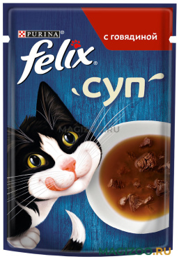 Влажный корм (консервы) FELIX СУП для взрослых кошек с говядиной в соусе пауч (48 гр)