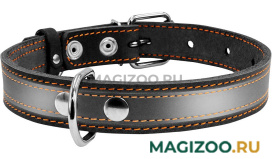 Ошейник кожаный для собак со светоотражающей лентой черный 20 мм 32 - 40 см Collar (1 шт)