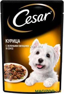 Влажный корм (консервы) CESAR для взрослых собак маленьких пород с курицей и зелеными овощами пауч (85 гр)