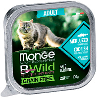 MONGE BWILD GRAIN FREE ADULT CAT беззерновые для взрослых кошек с треской и овощами  (100 гр)