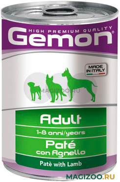 Влажный корм (консервы) GEMON DOG ADULT для взрослых собак всех пород паштет с ягненком  (400 гр)