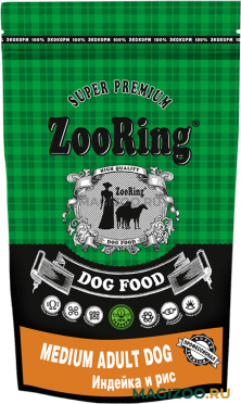 Сухой корм ZOORING MEDIUM ADULT DOG для взрослых собак средних пород с индейкой и рисом (2 кг)