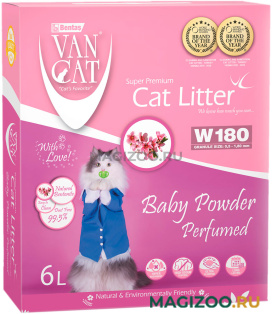 VAN CAT BABY POWDER наполнитель комкующийся для туалета кошек с ароматом детской присыпки коробка (5,1 кг)