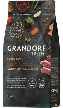 Сухой корм GRANDORF FRESH GRAIN FREE DOG ADULT MEDIUM & MAXI DUCK & SWEET POTATO беззерновой для взрослых собак средних и крупных пород с уткой и бататом (1 кг) 