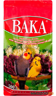 ВАКА ВЫСОКОЕ КАЧЕСТВО корм для маленьких и средних попугаев с минералами и овощами (500 гр)