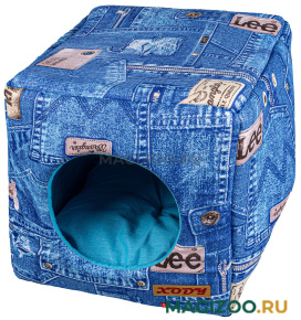 Домик для собак и кошек Xody Куб Трансформер Джинс № 3 хлопок 40 х 40 х 40 см (1 шт)