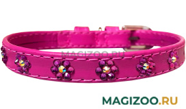 Ошейник кожаный для собак с клеевыми стразами Цветочек розовый 12 мм 21 - 29 см Collar WauDog Glamour (1 шт)