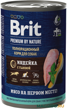 Влажный корм (консервы) BRIT PREMIUM BY NATURE DOG для взрослых собак всех пород с чувствительным пищеварением с индейкой и тыквой (410 гр)