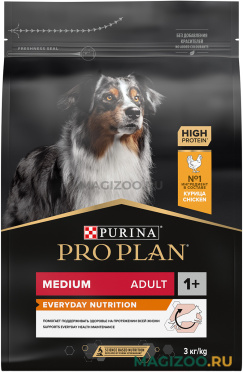 Сухой корм PRO PLAN ADULT DOG MEDIUM EVERYDAY NUTRITION для взрослых собак средних пород с курицей (3 кг)
