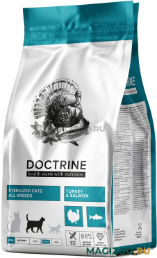 Сухой корм DOCTRINE CAT STERILISED TURKEY & SALMON беззерновой для взрослых кастрированных котов и стерилизованных кошек с индейкой и лососем (0,8 кг)