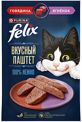 FELIX ВКУСНЫЙ ПАШТЕТ для взрослых кошек с говядиной и ягненком пауч (75 гр)
