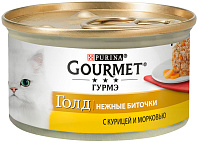GOURMET GOLD НЕЖНЫЕ БИТОЧКИ для взрослых кошек с курицей и морковью  (85 гр)