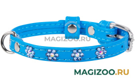 Ошейник кожаный для собак с клеевыми стразами Цветочек синий 12 мм 21 - 29 см Collar WauDog Glamour (1 шт)