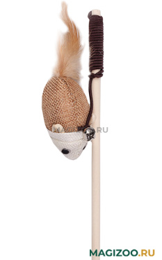 Игрушка для кошек Грызлик Ам дразнилка Мышка ECO с перьями и колокольчиком 40 см (1 шт)