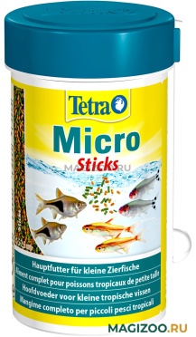 TETRA MICRO STICKS корм палочки для мелких тропических рыб мелкие палочки (100 мл)